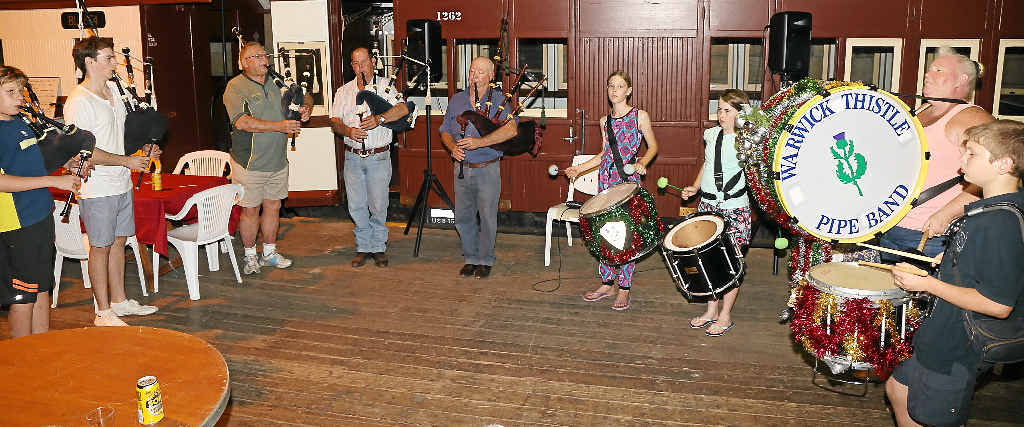 Warwick Thistle Pipe Band entertains at the opening of the goods shed.